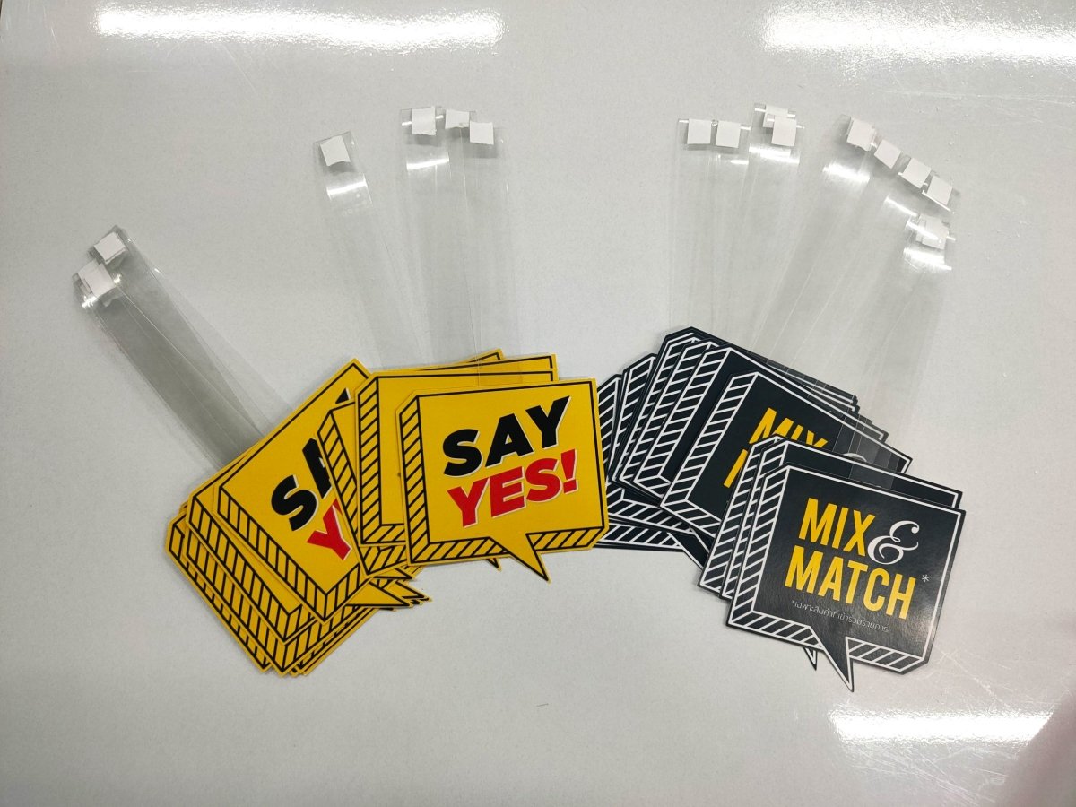 ป้ายติดเชลฟ์ Shelf Talker และป้ายชั้นวางสินค้า พิมพ์คมชัด ดึงดูดสายตา เหมาะสำหรับโปรโมชัน แสดงราคา และข้อมูลสินค้า