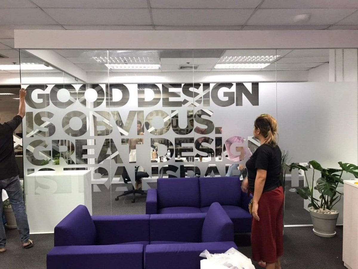 รับติดสติ๊กเกอร์ฝ้า สติกเกอร์ฝ้าขุ่นติดกระจกออฟฟิศ กระจกสำนักงาน ตัดสติกเกอร์ฝ้า พิมพ์สติกเกอร์ฝ้า