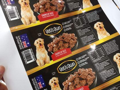 Sticker กระป๋องอาหารสุนัข รับออกแบบสติกเกอร์ฉลากสินค้า ฉลากอาหารกระป๋อง โลโก้แบรนด์ ฉลากกระปุกครีม อาหารหมา โลโก้