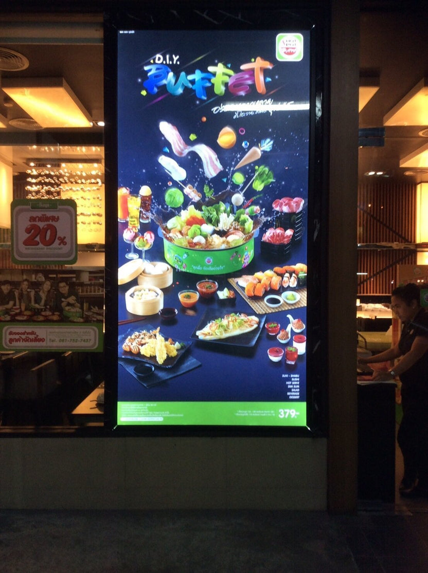 ป้ายไฟ LED Slim Lightbox ป้ายกรอบไฟแบบบาง ดีไซน์ทันสมัย สว่างคมชัด เหมาะสำหรับป้ายโฆษณา หน้าร้าน และงานโปรโมชัน