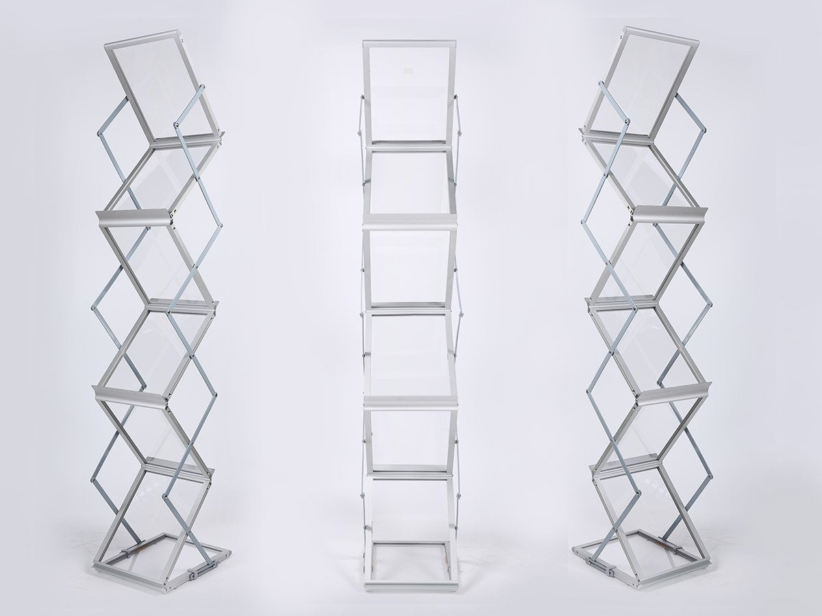 ชั้นวางโบร์ชัวร์  พับได้ สำหรับออกบูธ แข็งแรง ทรงตัวดี ราคาถูก เชลล์วางใบปลิว