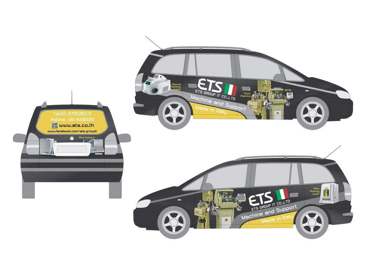 รับออกแบบสติกเกอร์โฆษณาติดรถ Commercial Vehicle Wrap Design สวยเด่น คุ้มค่า รถเก๋ง 4 ประตู รถเก๋ง 5 ประตู