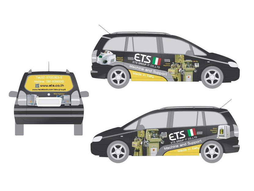 รับออกแบบสติกเกอร์โฆษณาติดรถ Commercial Vehicle Wrap Design สวยเด่น คุ้มค่า รถเก๋ง 4 ประตู รถเก๋ง 5 ประตู