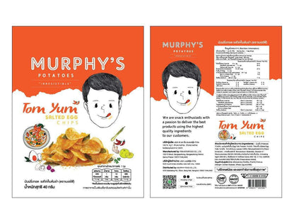 ออกแบบฉลากสินค้า ตัวอย่างฉลาก ขนมมันฝรั่งไข่เค็ม murphy's เมอร์ฟี่ส์ มันฝรั่งต้มยำไข่เค็ม ตัวอย่างฉลากขนม