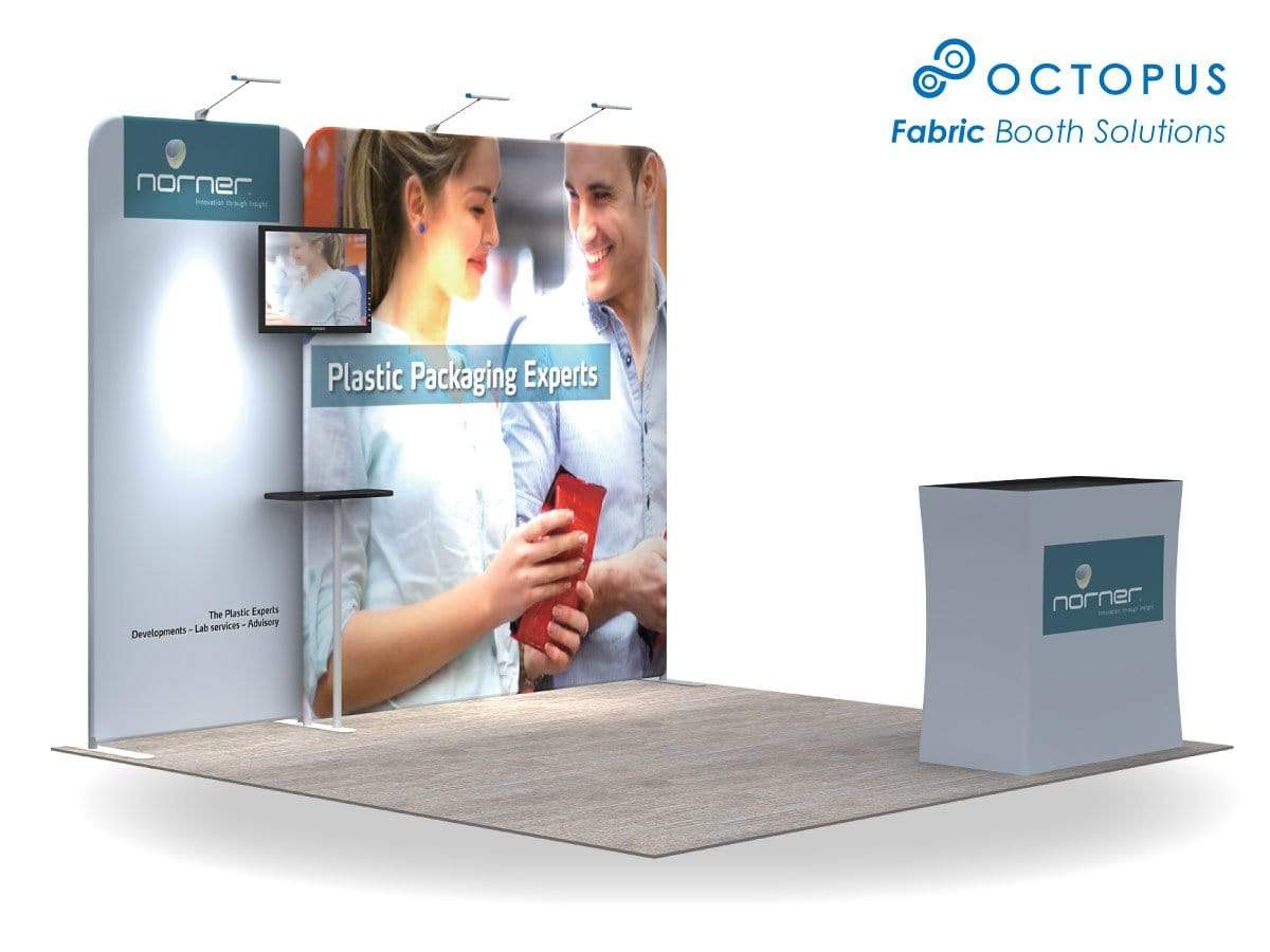 ชุดจัดบูธสำเร็จรูป บูธผ้าสำเร็จรูป แบคดรอปผ้าสำเร็จรูป Booth Solution Landmark B