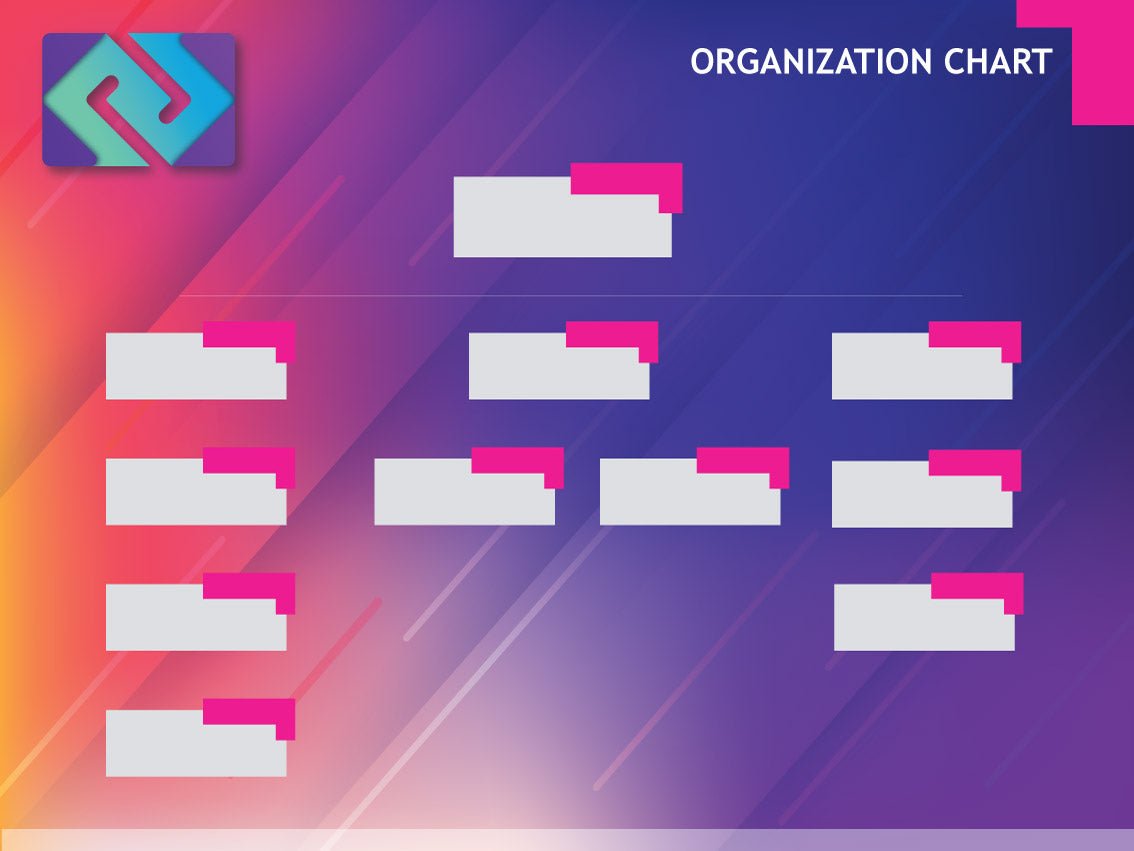 แผนผังองค์กร Organization Chart แสดงโครงสร้างบริษัท ชื่อผู้บริหาร และแผนกงาน พิมพ์คมชัด เหมาะสำหรับออฟฟิศ และงานประชาสัมพันธ์
