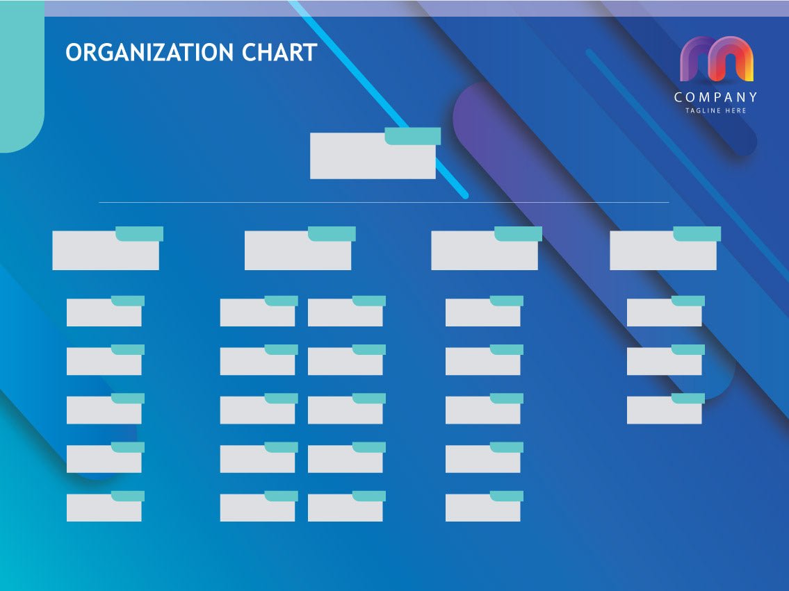 แผนผังองค์กร Organization Chart แสดงโครงสร้างบริษัท ชื่อผู้บริหาร และแผนกงาน พิมพ์คมชัด เหมาะสำหรับออฟฟิศ และงานประชาสัมพันธ์