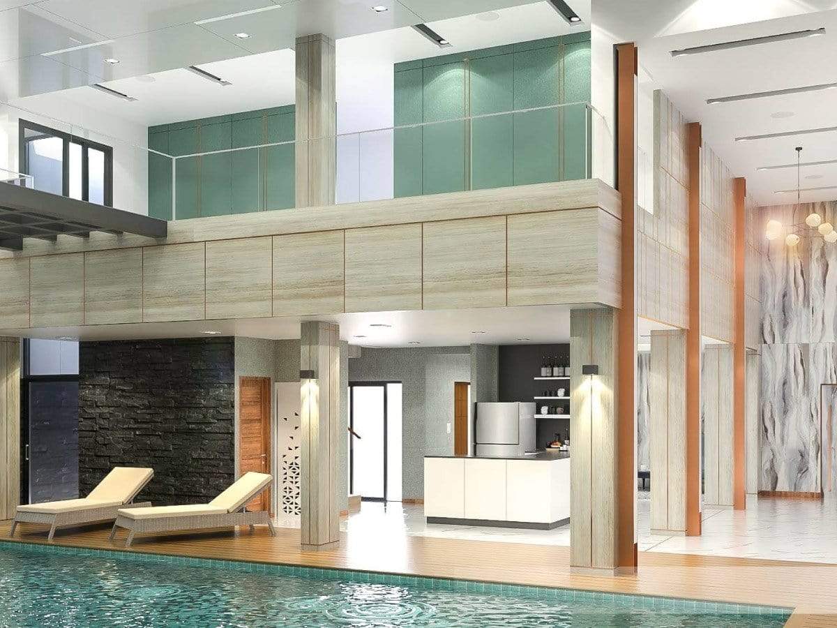 ออกแบบภาพ 3 มิติ ออกแบบสระ indoor ภาพตัวอย่าง บ้าน สระว่ายน้ำ indoor ดีไซน์ ออกแบบ พร้อมตกแต่ง