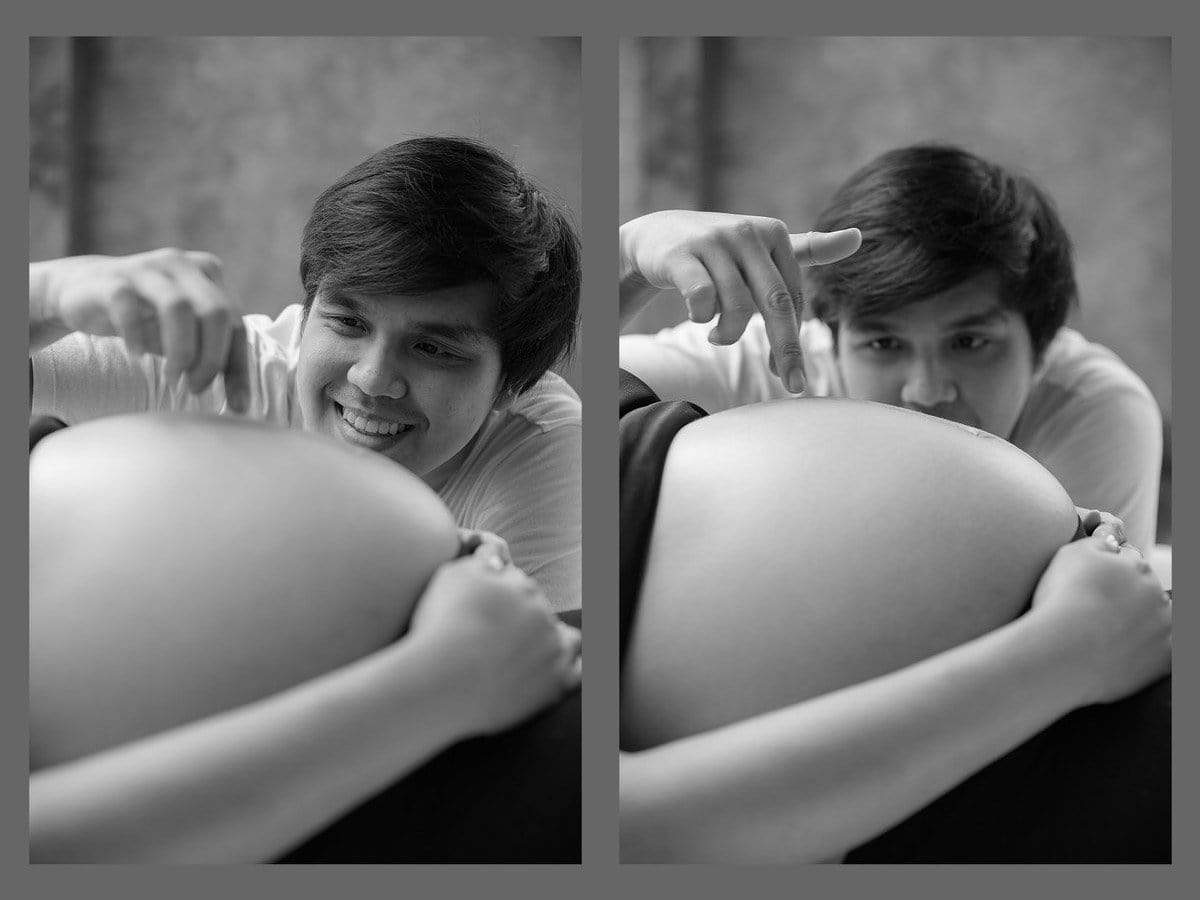 ตัวอย่างภาพรูปถ่ายคนท้อง พ่อเล่น แม่ท้องแก่ แม่ใกล้คลอด ขาวดำ ประทับใจ