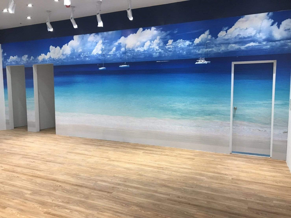 รับออกแบบ สติ๊กเกอร์ตกแต่งร้าน wall sticker ติดผนังลายทะเล งานตกแต่งห้อง shop งานปรับปรุงร้าน พร้อมติดตั้ง