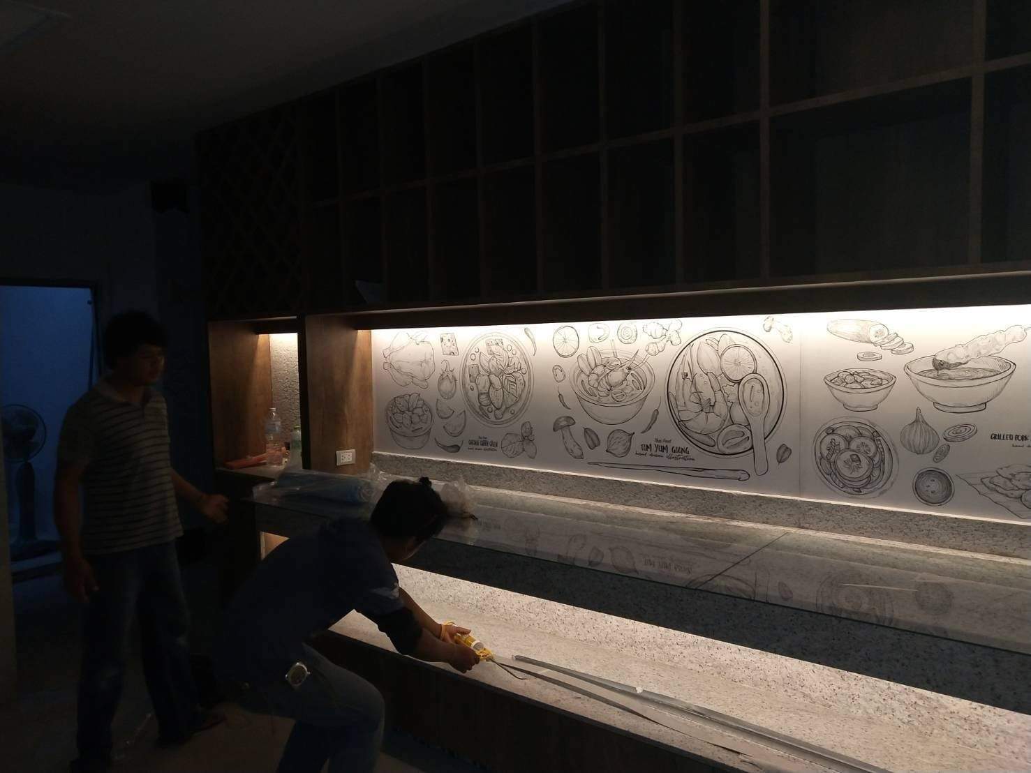 สติกเกอร์ติดตกแต่งกระจกร้าน ฉลุลาย sticker ติดผนัง ฝ้าตกแต่งกระจก ที่กั้นร้าน