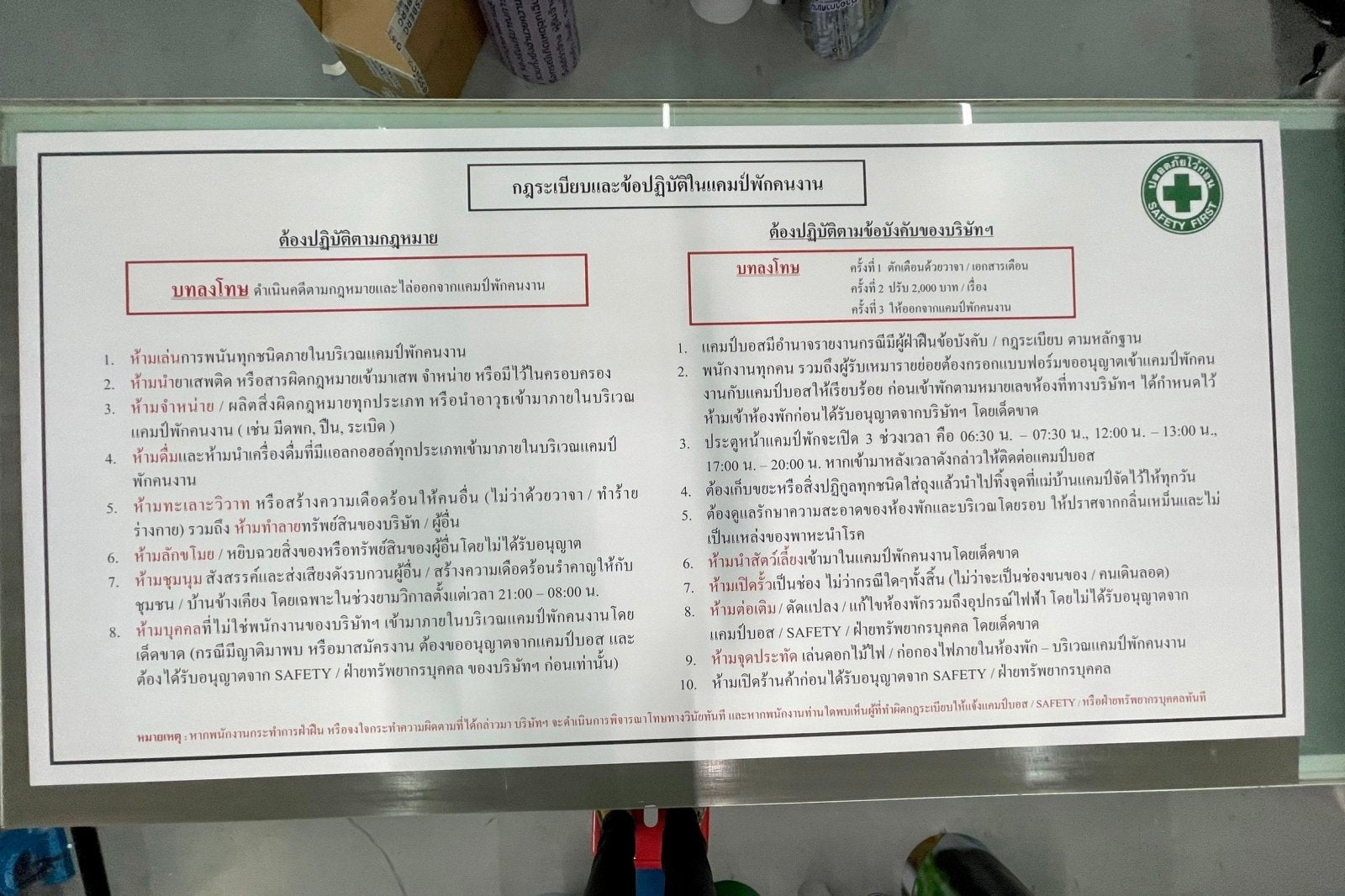 ป้ายกฎระเบียบ ตัวอักษรชัดเจน เหมาะสำหรับโรงงาน อาคาร และหน่วยงานราชการ