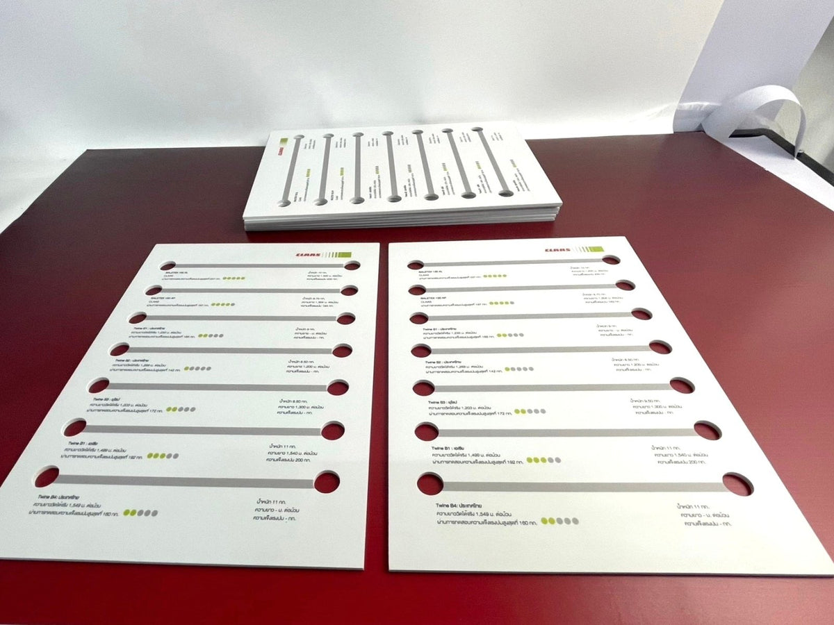 ป้ายแคตตาล็อกตัวอย่างสินค้า โชว์รายละเอียด วัสดุ สี และสเปกสินค้า ช่วยให้ลูกค้าเลือกง่าย เหมาะสำหรับงานโชว์รูมและออกบูธ