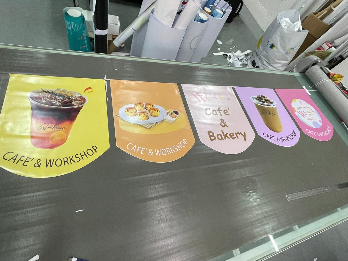 ธงราว Bunting Flag พิมพ์สีสดคมชัด น้ำหนักเบา แข็งแรง เหมาะสำหรับงานอีเวนต์ งานเทศกาล งานโปรโมชัน และตกแต่งหน้าร้าน