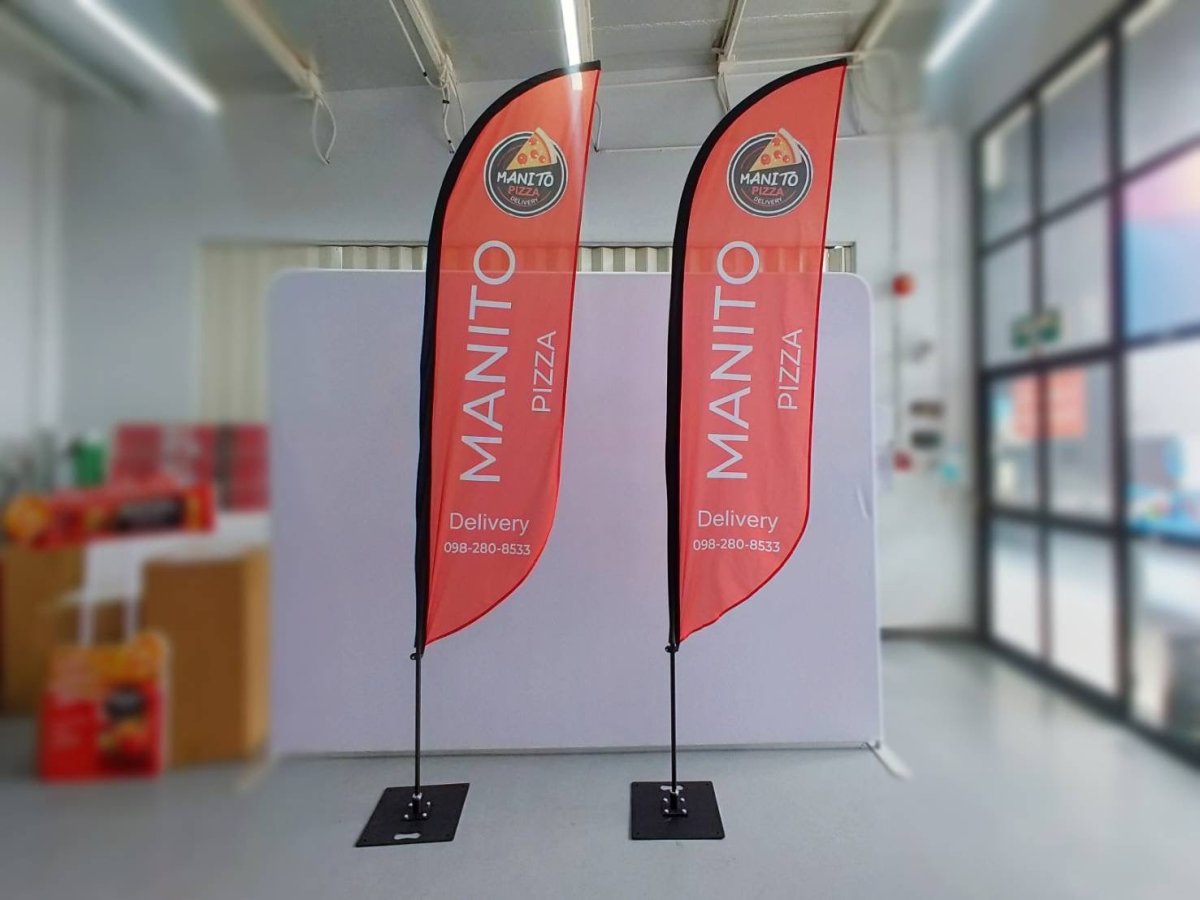 ธงชายหาด ธงปีกนก Beach Flag พิมพ์สีสดคมชัด โครงสร้างแข็งแรง เหมาะสำหรับงานอีเวนต์ โปรโมชัน และสื่อโฆษณาหน้าร้าน