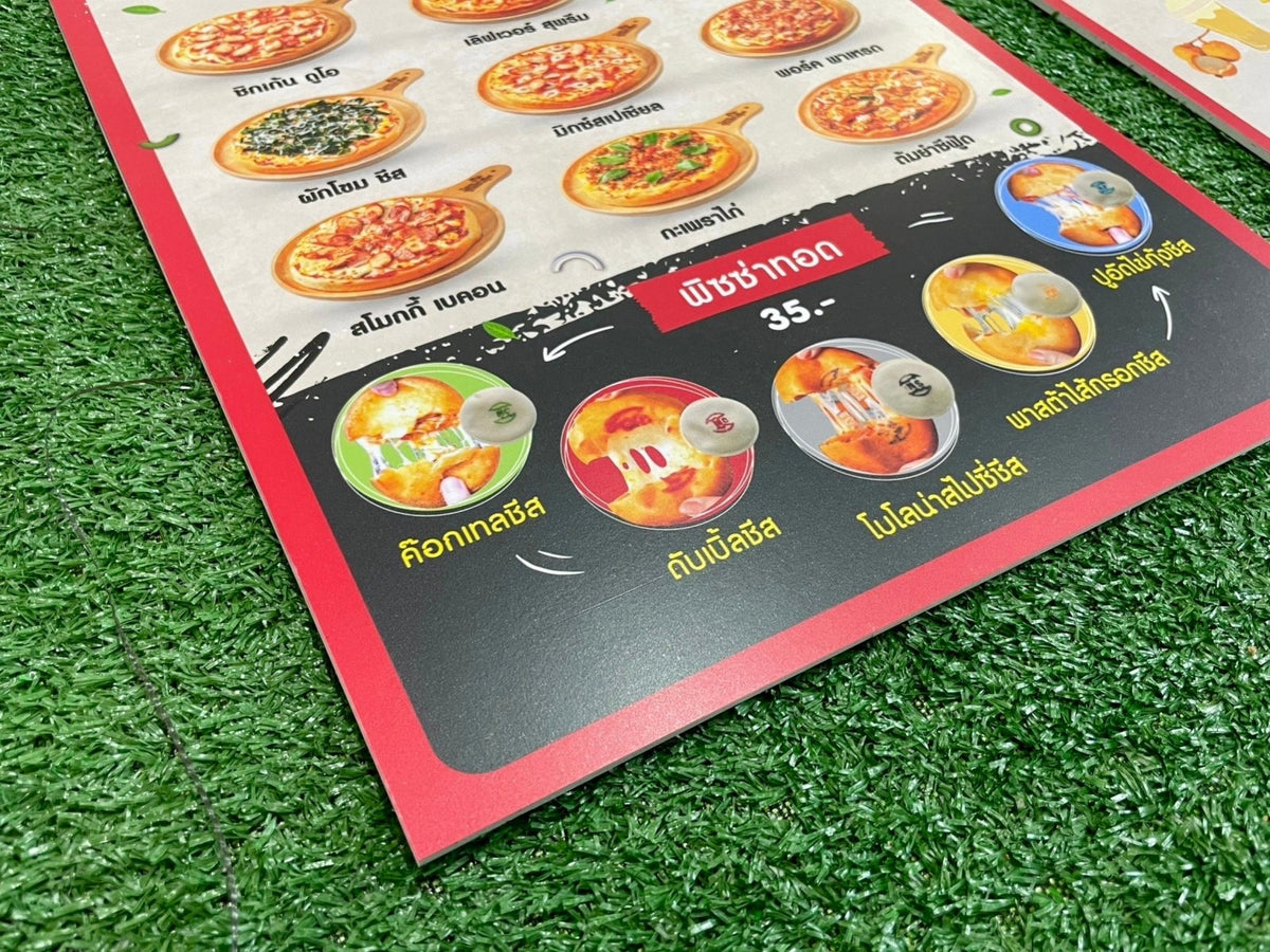 ป้ายเมนูอาหาร ป้ายราคา สำหรับติดผนังและตั้งโต๊ะ พิมพ์คมชัด ใช้งานสะดวก เหมาะสำหรับร้านอาหาร คาเฟ่ และร้านค้า