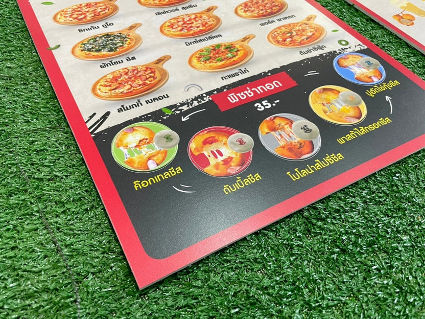 ป้ายเมนูอาหาร ป้ายราคา สำหรับติดผนังและตั้งโต๊ะ พิมพ์คมชัด ใช้งานสะดวก เหมาะสำหรับร้านอาหาร คาเฟ่ และร้านค้า