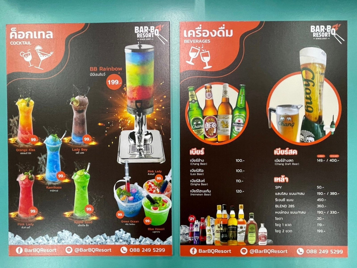 แผ่นเมนู พลาสติก HIP พลาสวูด แข็งแรง กันน้ำ พิมพ์คมชัด เหมาะสำหรับร้านอาหารและคาเฟ่