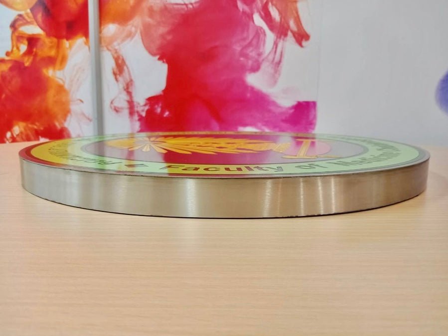 ป้ายสแตนเลสกัดกรด โลโก้บริษัท Etched Metal Sign ป้ายกัดกรดสแตนเลส SS304 ป้ายชื่อบริษัทสแตนเลส กัดกรดลงสี