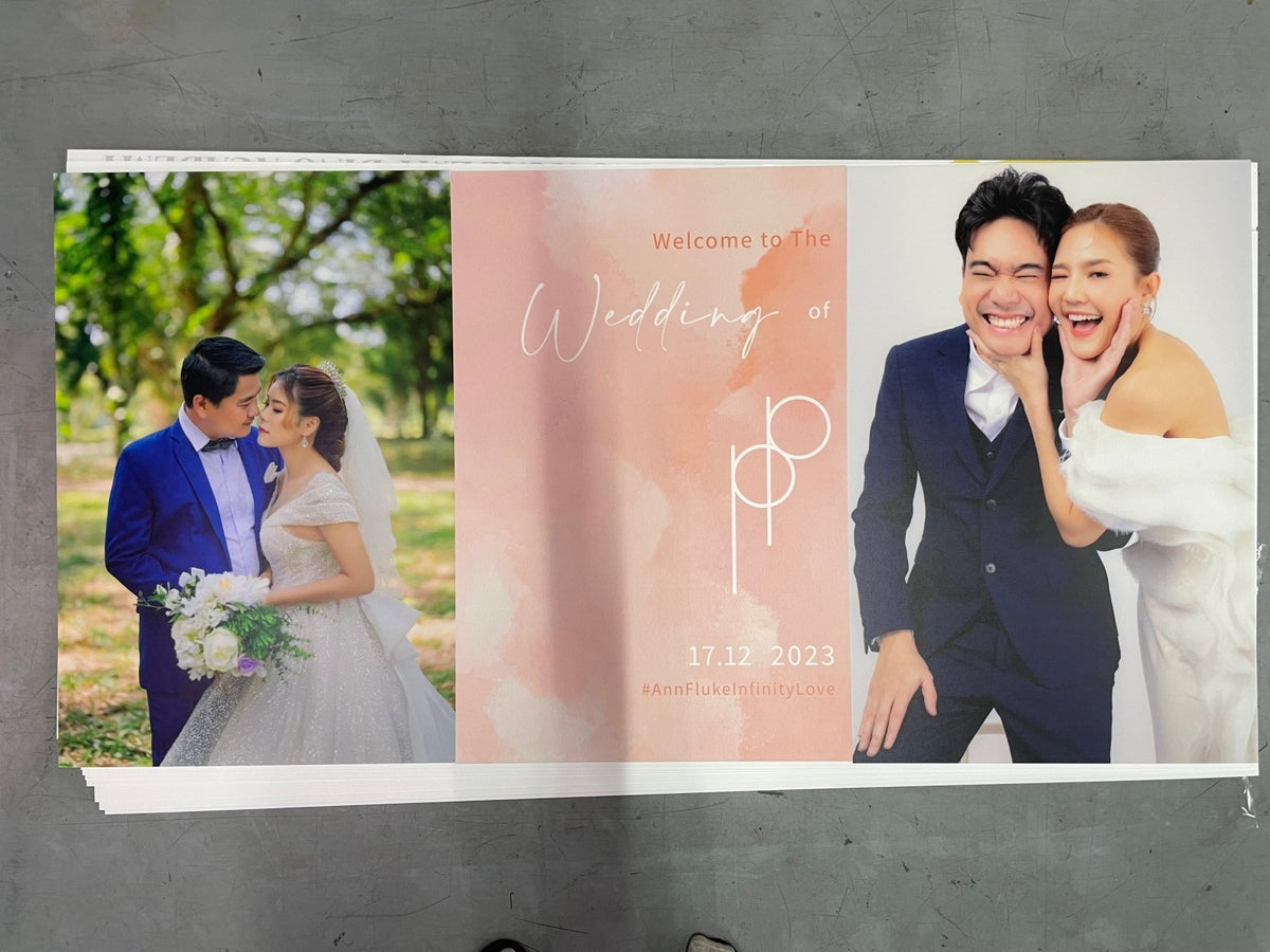 ป้ายงานแต่ง รูปพรีเวดดิ้ง และป้ายโฟมบอร์ด พิมพ์คมชัด ดีไซน์สวย เหมาะสำหรับงานแต่ง งานอีเวนต์ และตกแต่งสถานที่พิเศษ