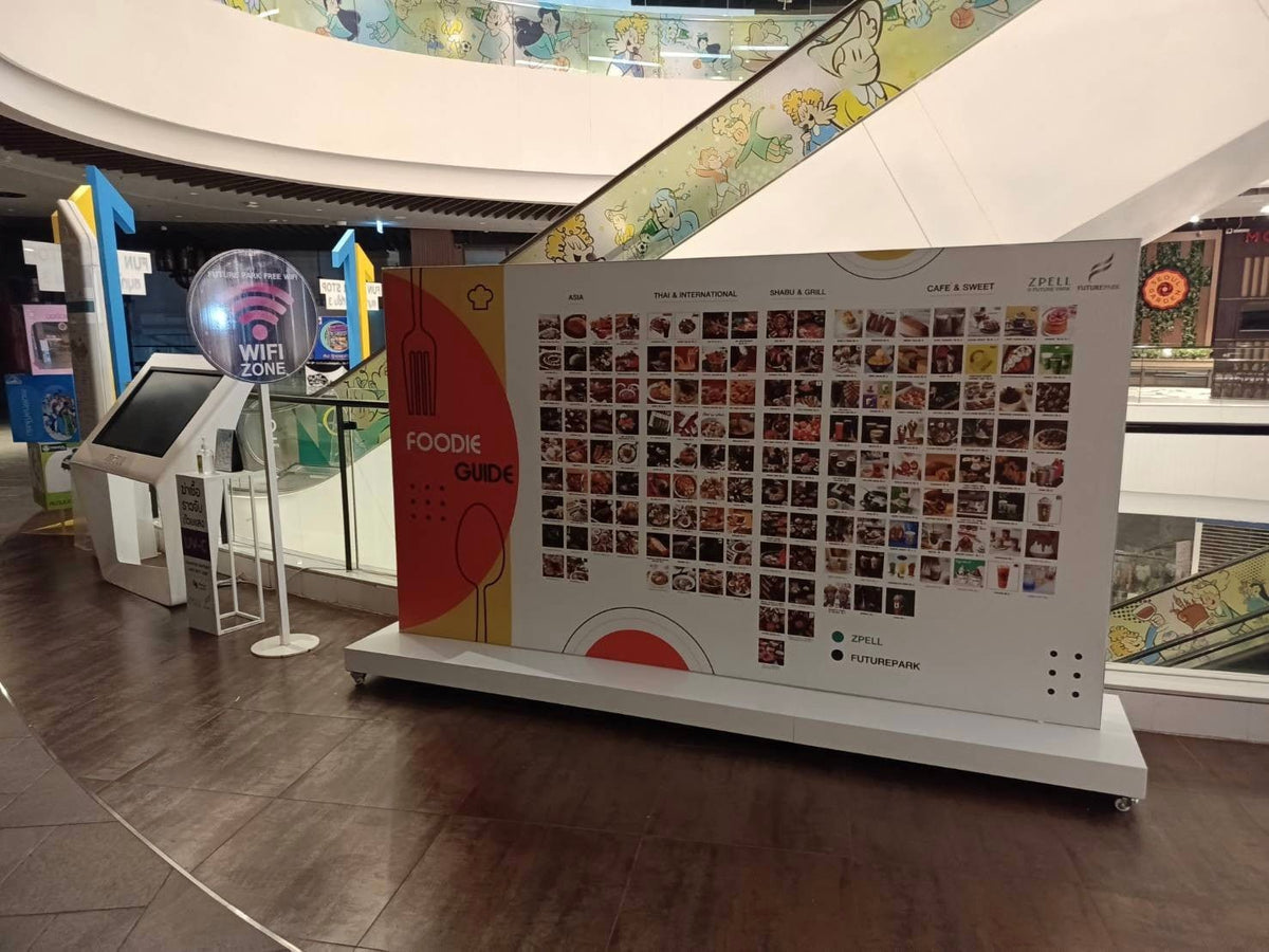 ป้ายกล่องไฟผ้า 3P ฐานตั้งพื้น มีล้อลาก เคลื่อนย้ายสะดวก เหมาะสำหรับงานอีเวนต์และงานโปรโมชัน