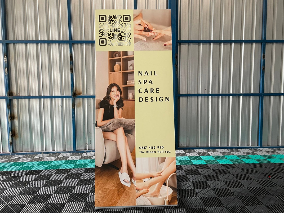 ป้ายไวนิลตั้งพื้นโครงเหล็ก แข็งแรง ทนแดดฝน เหมาะสำหรับงานอีเวนต์ ป้ายประชาสัมพันธ์ และโครงการ