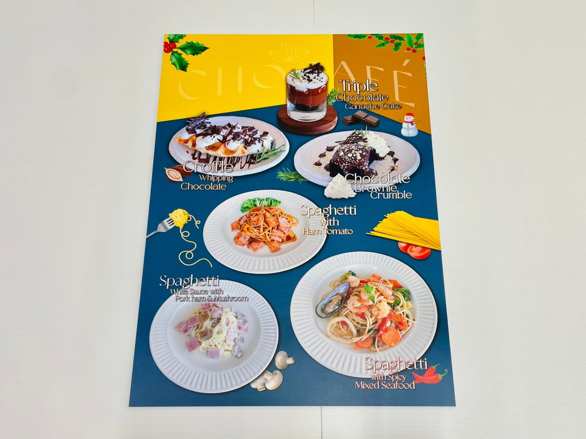 แผ่นเมนู พลาสติก HIP พลาสวูด แข็งแรง กันน้ำ พิมพ์คมชัด เหมาะสำหรับร้านอาหารและคาเฟ่