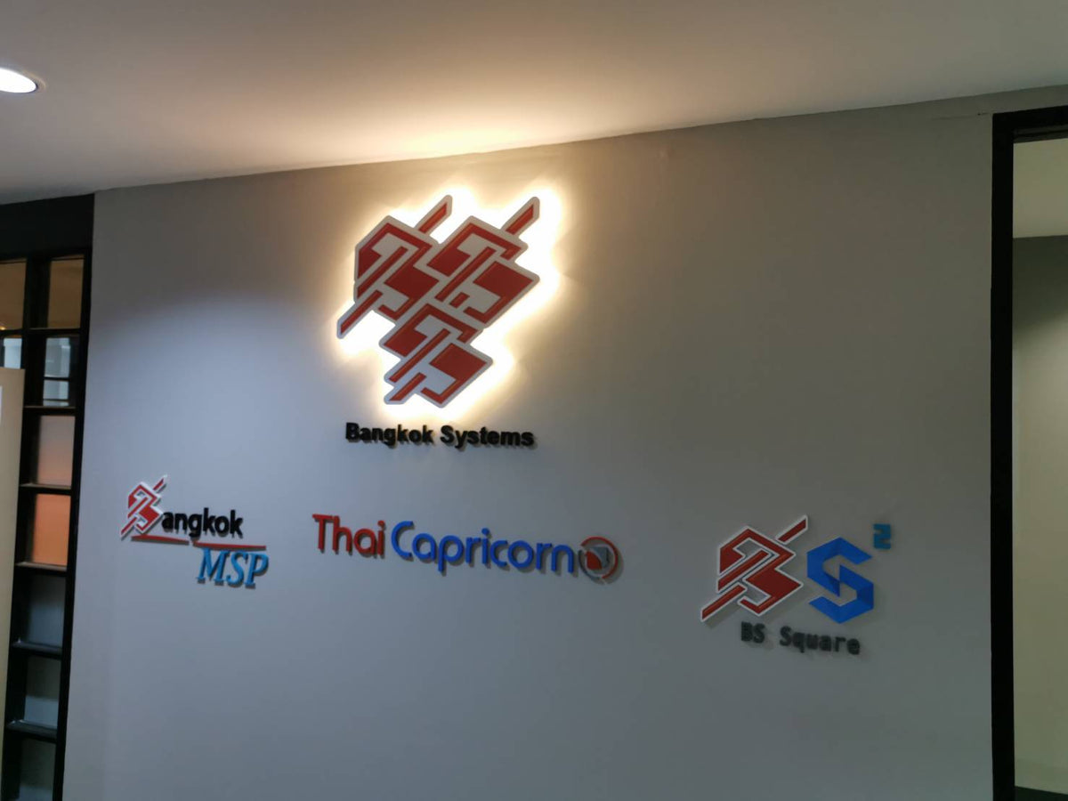 ป้ายโลโก้ไฟออกหลัง แสงสวยหรู สว่างรอบตัวอักษร เหมาะสำหรับอาคาร บริษัท และงานตกแต่ง