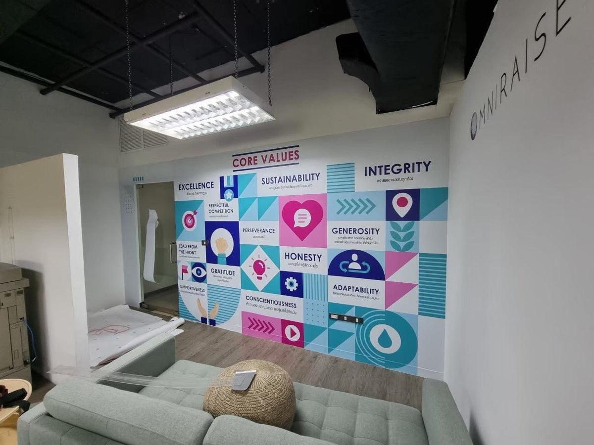 ป้าย Vision Mission แสดงวิสัยทัศน์และพันธกิจองค์กร พิมพ์คมชัด ดีไซน์สวย เหมาะสำหรับออฟฟิศ บริษัท โรงงาน และสถานศึกษา