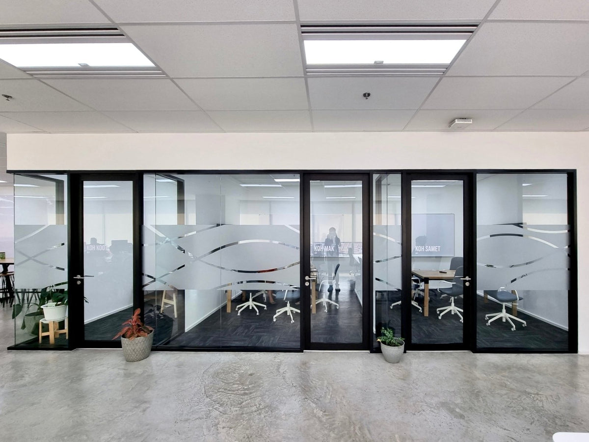 สติ๊กเกอร์ฝ้าติดกระจกพิมพ์ลายหน้าประตูออฟฟิศ