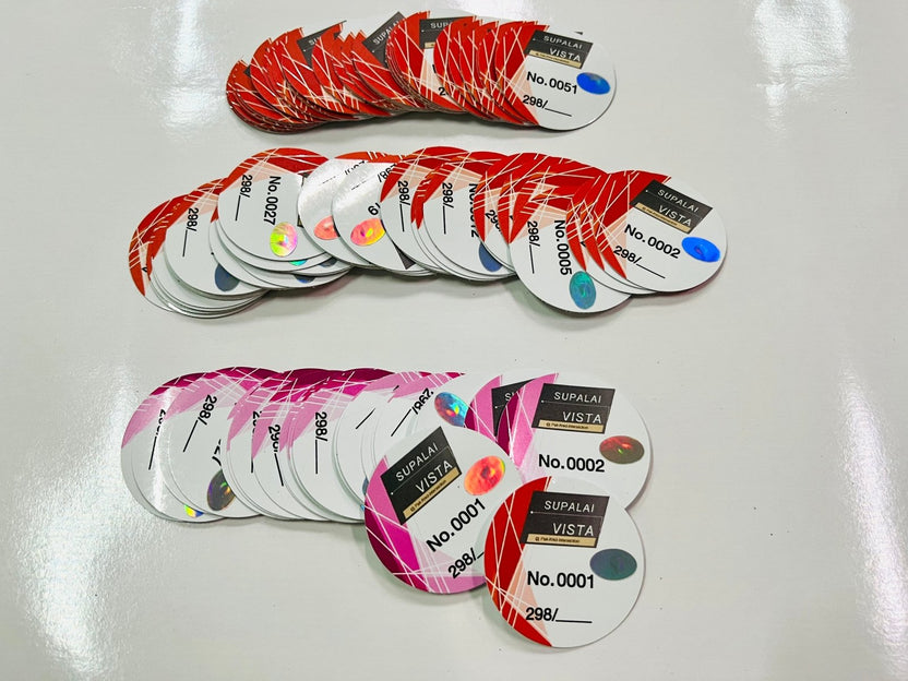 สติ๊กเกอร์ติดจักรยานยนต์ เข้า-ออก พิมพ์คมชัด ทนแดดฝน เหมาะสำหรับควบคุมการเข้าออกโครงการ นิติบุคคล และพื้นที่ส่วนกลาง