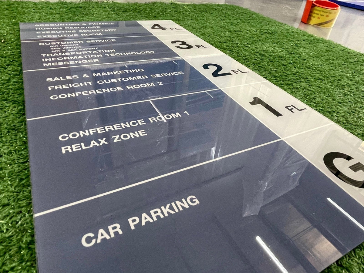 ป้ายบอกชั้น ตัวอักษรชัดเจน ดีไซน์เรียบหรู เหมาะสำหรับอาคารสำนักงาน โรงแรม และห้างสรรพสินค้า