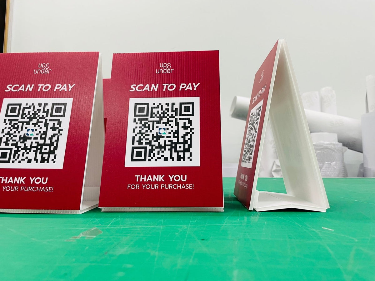ป้ายคิวอาร์โค้ด QR Code พิมพ์คมชัด สแกนง่าย เหมาะสำหรับป้ายร้านค้า งานอีเวนต์ และโปรโมชัน