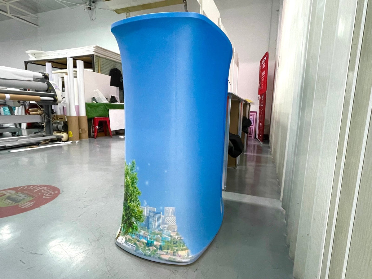 โต๊ะแสดงสินค้าผ้า Expo Fabric Counter Booth โต๊ะแสดงสินค้าแบบผ้างาน Expo โต๊ะโปรโมทผ้างาน Expo Fabric Counter Display