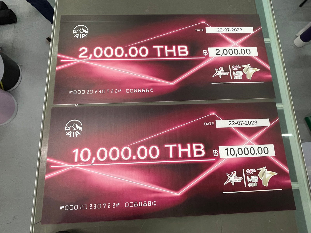 ป้ายรางวัล ป้ายเงินรางวัล และป้ายมอบรางวัล พิมพ์คมชัด วัสดุคุณภาพ เหมาะสำหรับงานประกาศเกียรติคุณ การแข่งขัน และพิธีมอบรางวัล