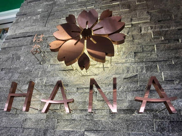 stainless steel sign purple gold / bronze