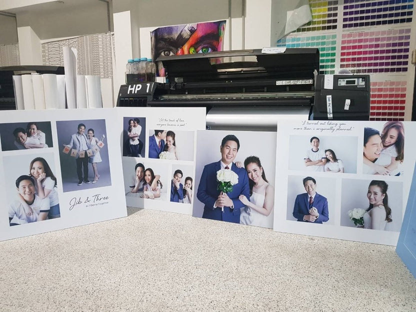 ป้ายงานแต่ง รูปพรีเวดดิ้ง และป้ายโฟมบอร์ด พิมพ์คมชัด ดีไซน์สวย เหมาะสำหรับงานแต่ง งานอีเวนต์ และตกแต่งสถานที่พิเศษ