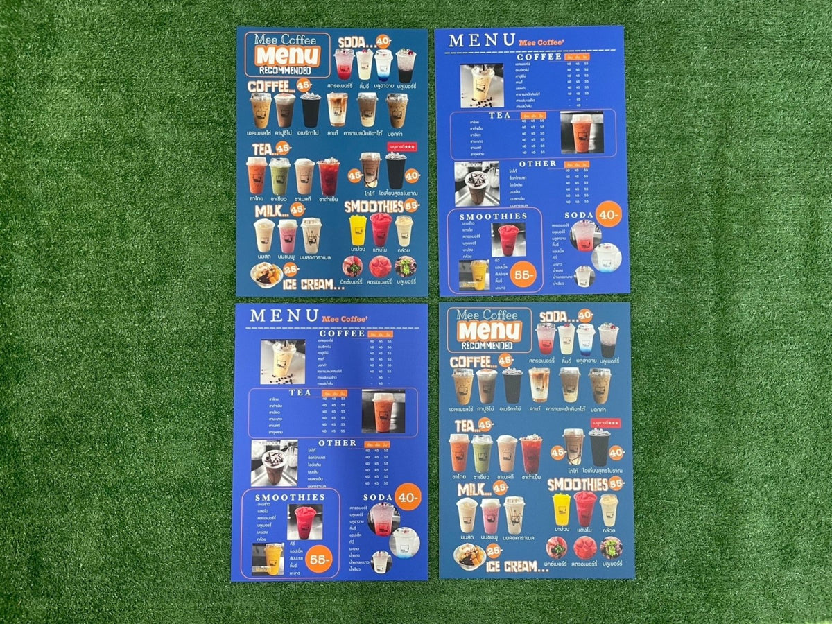 แผ่นเมนู พลาสติก HIP พลาสวูด แข็งแรง กันน้ำ พิมพ์คมชัด เหมาะสำหรับร้านอาหารและคาเฟ่