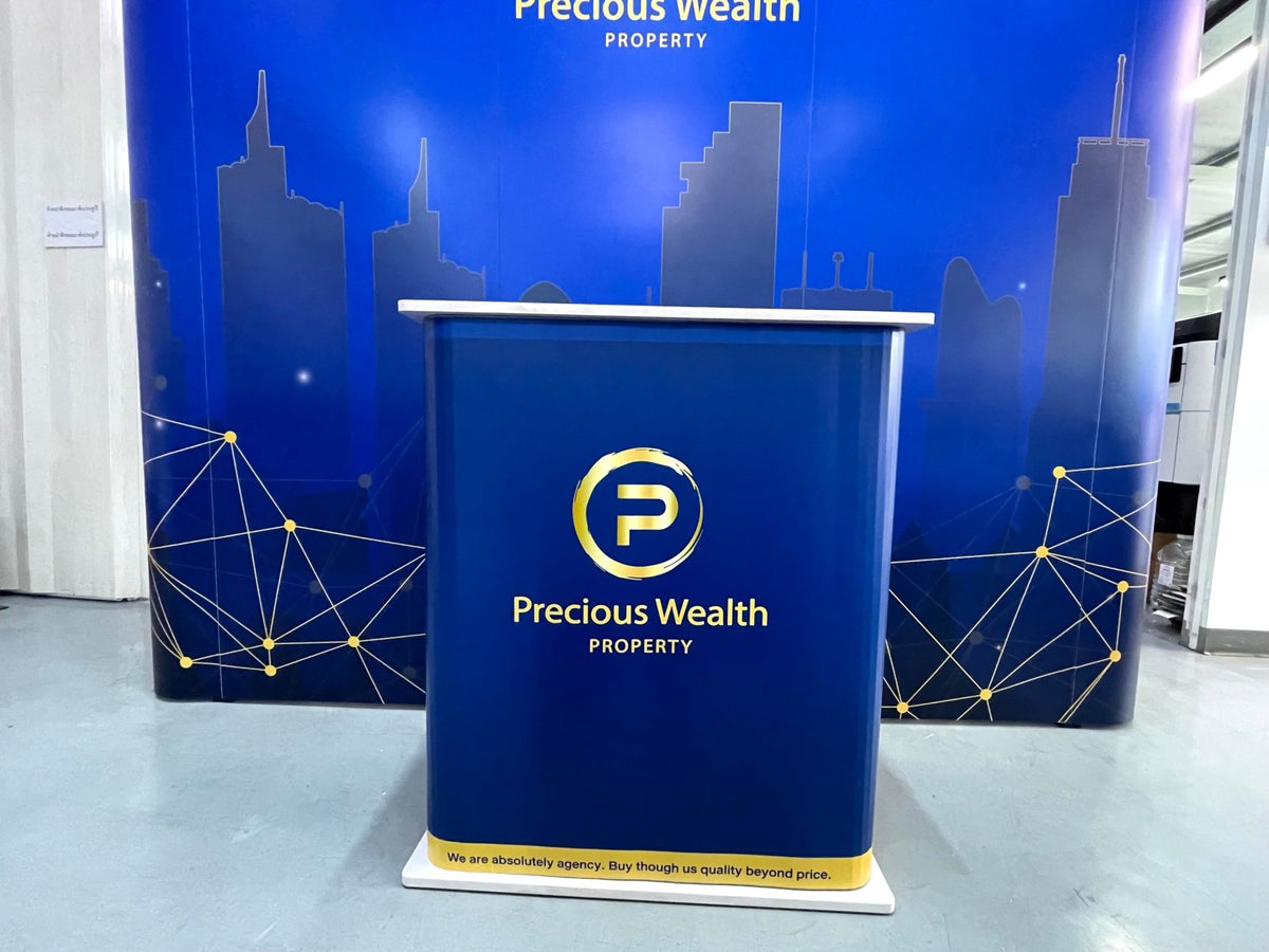 โต๊ะ เคาน์เตอร์ โต๊ะชวนชิม Promotion Counter น้ำหนักเบา ถอดประกอบง่าย เหมาะสำหรับงานอีเวนต์ โปรโมชัน และออกบูธ