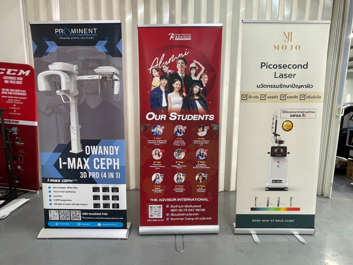 โรลอัพ Roll Up Banner น้ำหนักเบา เคลื่อนย้ายสะดวก พิมพ์คมชัด เหมาะสำหรับงานอีเวนต์ แสดงสินค้า และโปรโมชัน