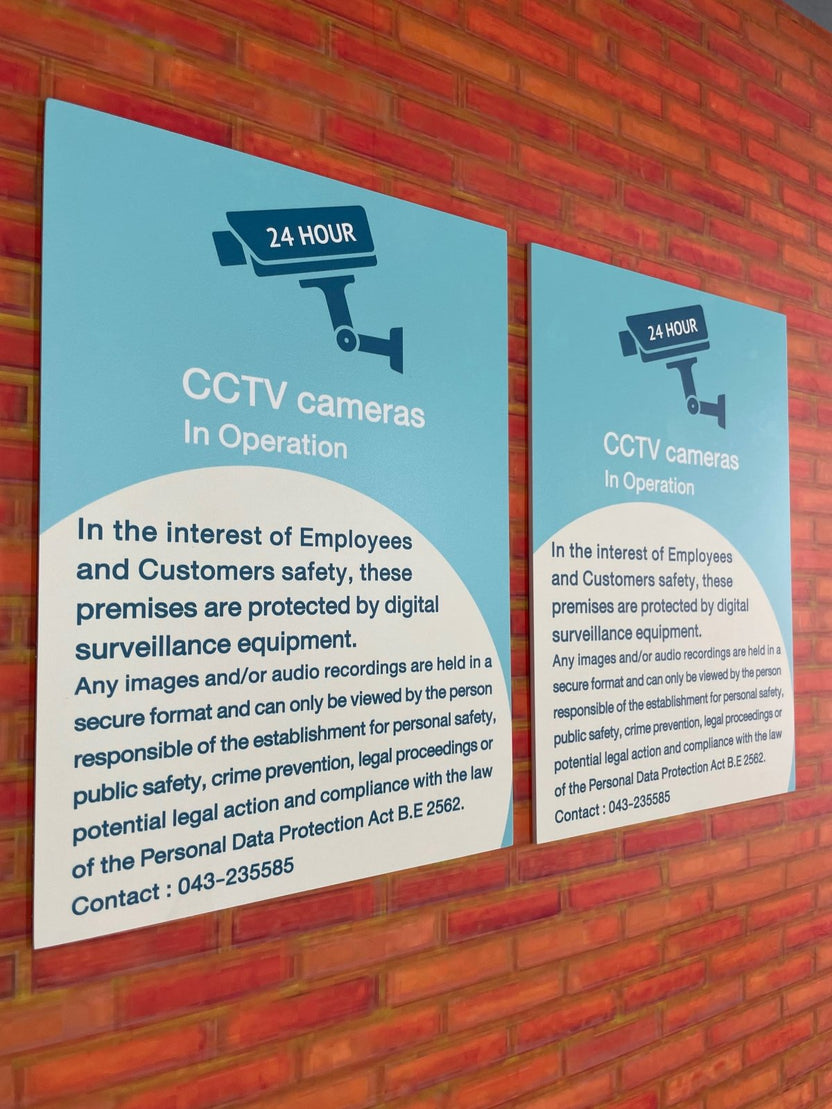 ป้าย PDPA และป้าย CCTV แจ้งเตือนการบันทึกภาพ วิดีโอ ชัดเจน เหมาะสำหรับสำนักงาน อาคาร ร้านค้า และพื้นที่สาธารณะ