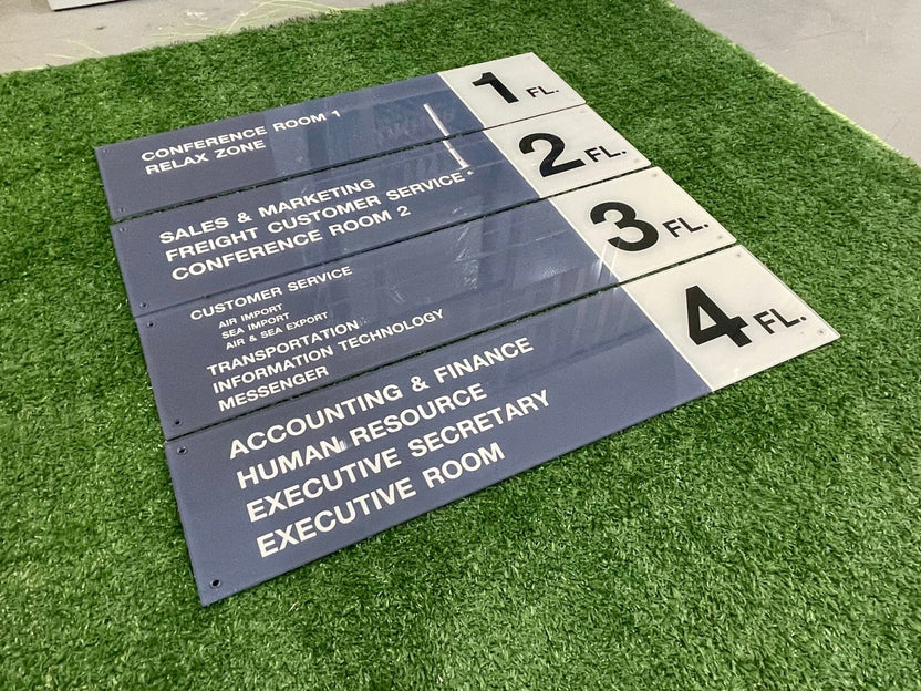 ป้ายบอกชั้น ตัวอักษรชัดเจน ดีไซน์เรียบหรู เหมาะสำหรับอาคารสำนักงาน โรงแรม และห้างสรรพสินค้า