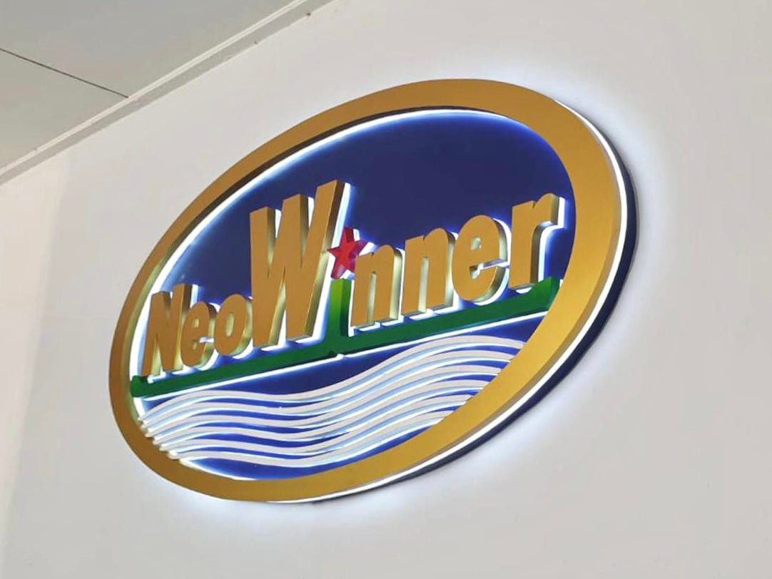 ป้ายโลโก้ไฟออกหลัง แสงสวยหรู สว่างรอบตัวอักษร เหมาะสำหรับอาคาร บริษัท และงานตกแต่ง