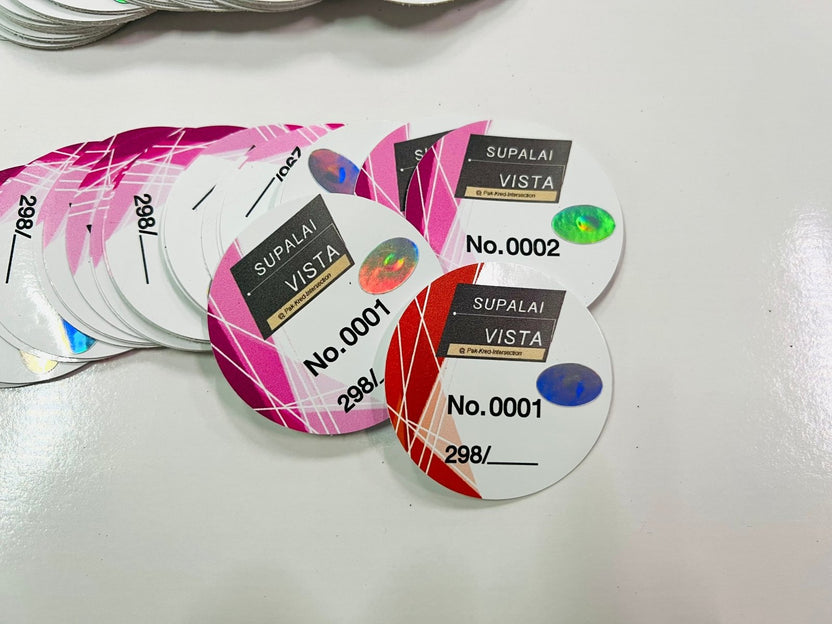 สติ๊กเกอร์ติดจักรยานยนต์ เข้า-ออก พิมพ์คมชัด ทนแดดฝน เหมาะสำหรับควบคุมการเข้าออกโครงการ นิติบุคคล และพื้นที่ส่วนกลาง