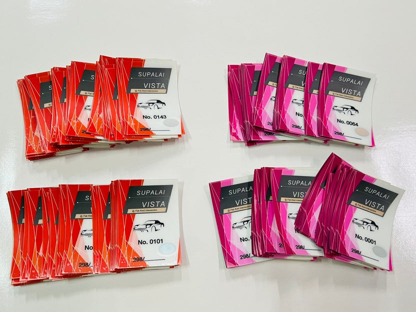 สติ๊กเกอร์ติดจักรยานยนต์ เข้า-ออก พิมพ์คมชัด ทนแดดฝน เหมาะสำหรับควบคุมการเข้าออกโครงการ นิติบุคคล และพื้นที่ส่วนกลาง