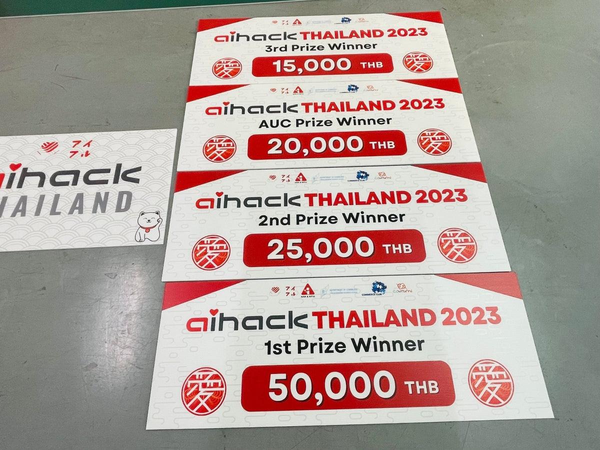 ป้ายรางวัล ป้ายเงินรางวัล และป้ายมอบรางวัล พิมพ์คมชัด วัสดุคุณภาพ เหมาะสำหรับงานประกาศเกียรติคุณ การแข่งขัน และพิธีมอบรางวัล