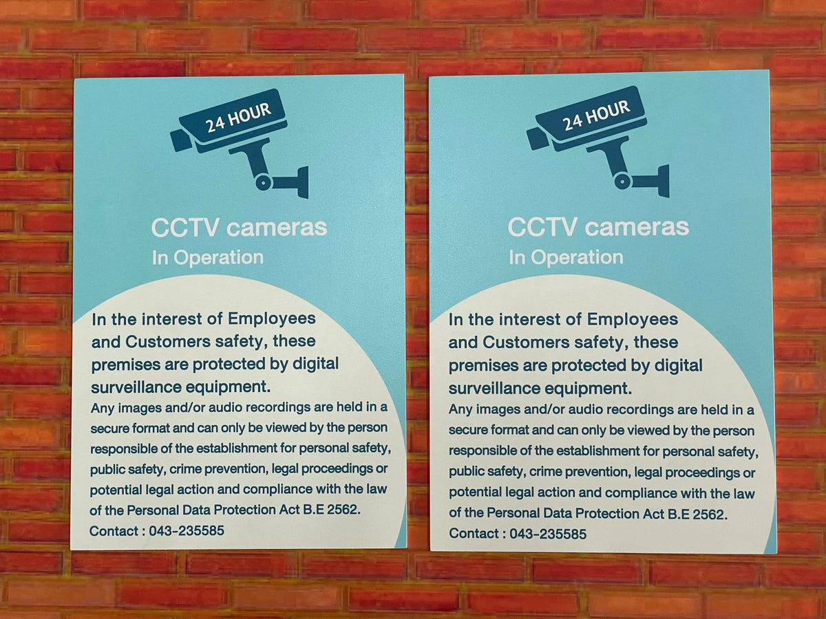 ป้าย PDPA และป้าย CCTV แจ้งเตือนการบันทึกภาพ วิดีโอ ชัดเจน เหมาะสำหรับสำนักงาน อาคาร ร้านค้า และพื้นที่สาธารณะ