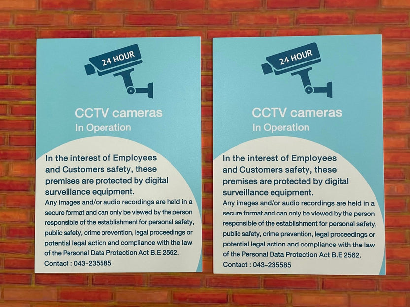 ป้าย PDPA และป้าย CCTV แจ้งเตือนการบันทึกภาพ วิดีโอ ชัดเจน เหมาะสำหรับสำนักงาน อาคาร ร้านค้า และพื้นที่สาธารณะ