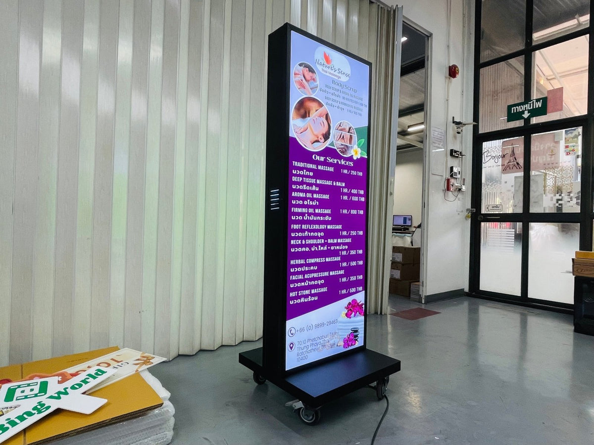 ป้ายไฟล้อเลื่อน และป้ายไฟมีล้อ เคลื่อนย้ายสะดวก สว่างคมชัด เหมาะสำหรับหน้าร้าน งานอีเวนต์ และป้ายโฆษณาโปรโมชัน
