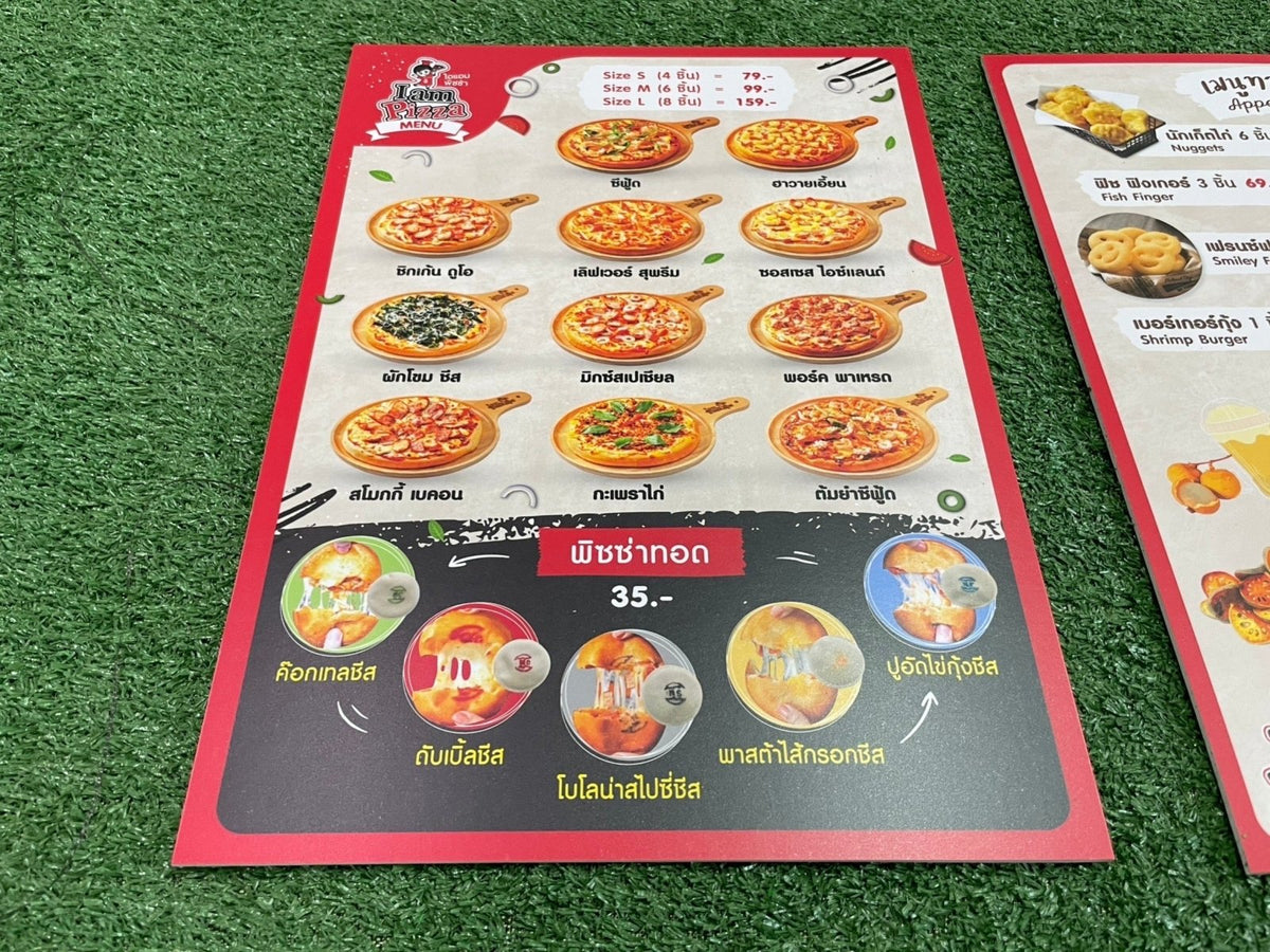 แผ่นเมนู พลาสติก HIP พลาสวูด แข็งแรง กันน้ำ พิมพ์คมชัด เหมาะสำหรับร้านอาหารและคาเฟ่